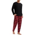 thumbnail image 4 of INSPIRE CHIC Men's Long Sleeve Solid Color Nightwear Casual Plaid Pattern Pajamas Set 2 Pieces S Black Red, 4 of 5