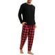thumbnail image 4 of INSPIRAR CHIC Pijama de Dos Piezas para Hombre de Manga Larga en Color Sólido con Patrón de Cuadros Negro Rojo, 4 of 5
