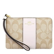 NEW COACH (F58035) ZIP WRISTLET SIGNATURE LIGHT KHAKI CHALK LEATHER WALLET