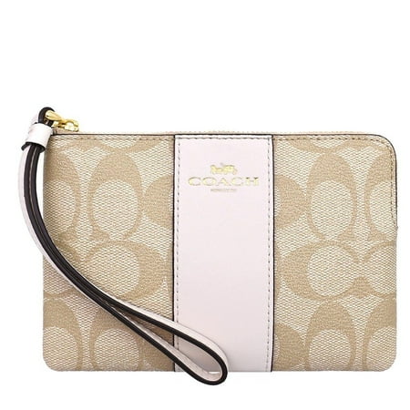 NEW COACH (F58035) ZIP WRISTLET SIGNATURE LIGHT KHAKI CHALK LEATHER WALLET