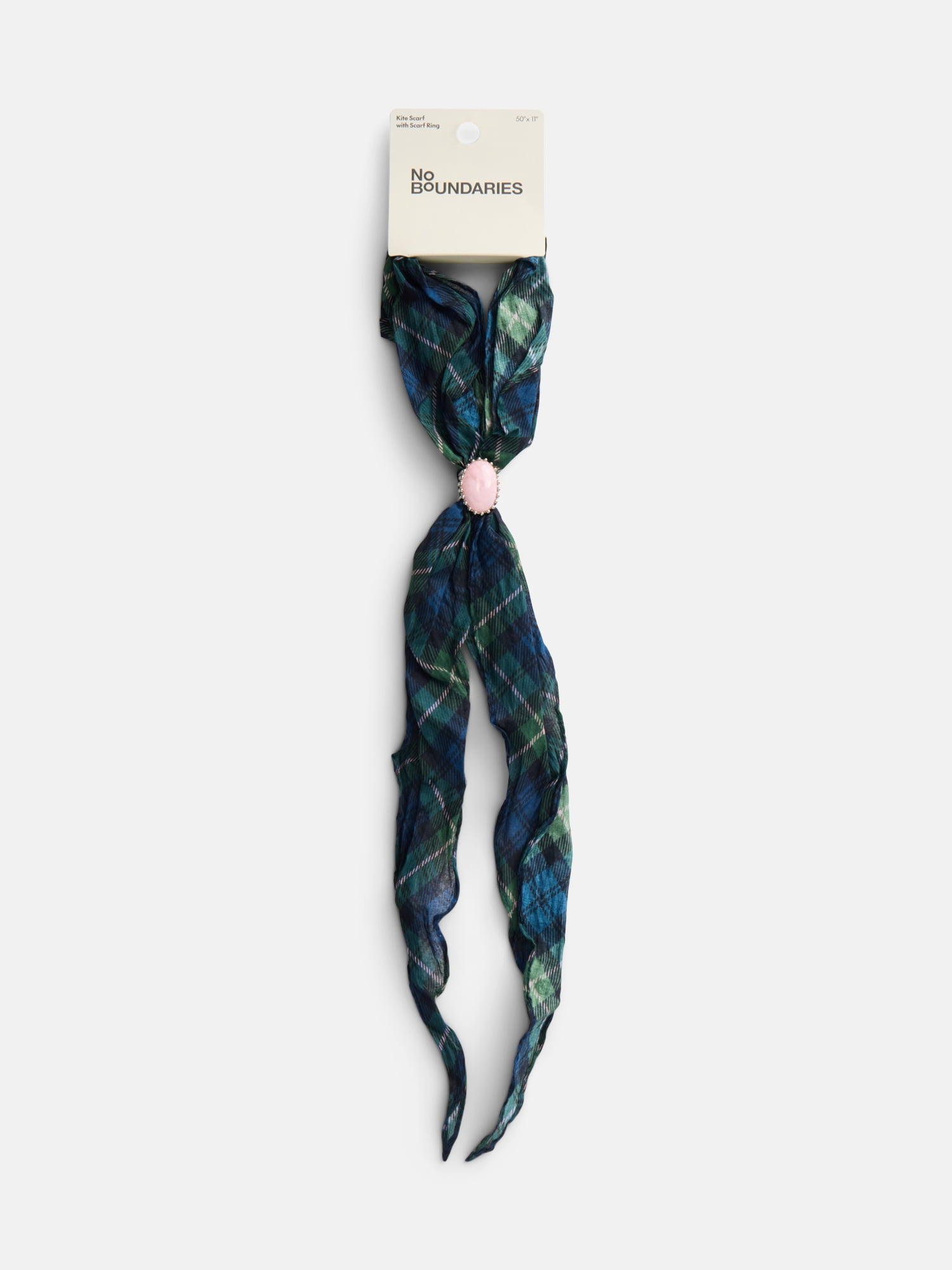 No Boundaries Women's Kite Scarf, Olive Blue Plaid