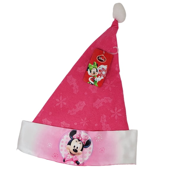 Disney  Minnie Mouse Childs Christmas  Pink Felt Santa  Hat with Satin Cuff