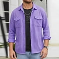 thumbnail image 4 of DPTALR Men's Casual Solid Color Turndown Collar Long Sleeve Shirt with Pockets,Purple,Big and Tall Men XL, 4 of 5