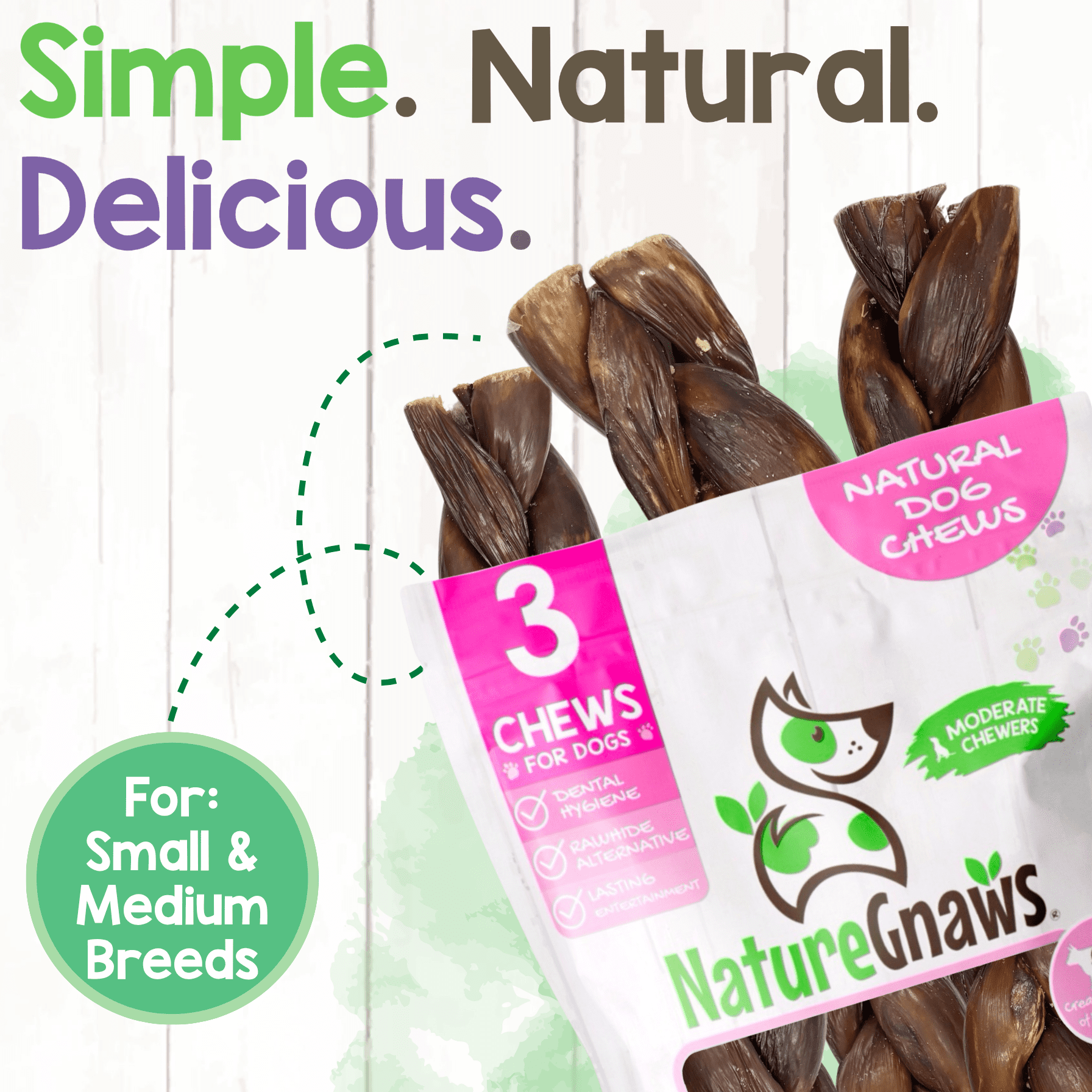 Nature Gnaws Braided Beef Chews, Natural Dog Chew Treats (3 count)