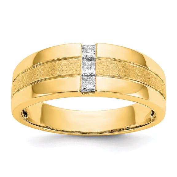 14K Yellow Gold Ring Band Men's Diamond Square Polished & Satin