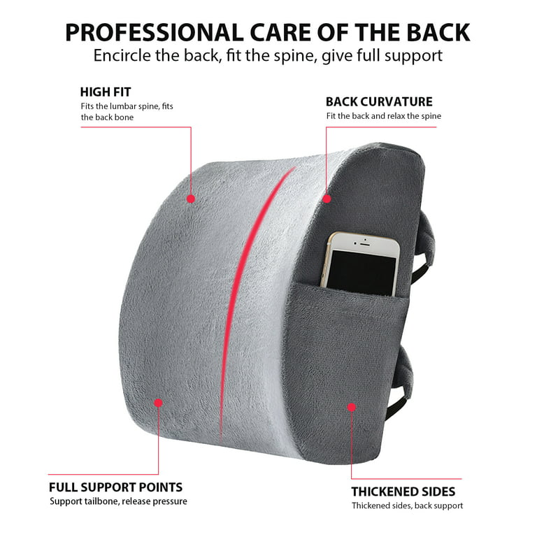 Lumbar Support Pillow Seat Back Support Cushion Comfort Contour Memory Foam  Pillow with Vent Hole Lower Back Pain Pressure Relief Office Chair Car