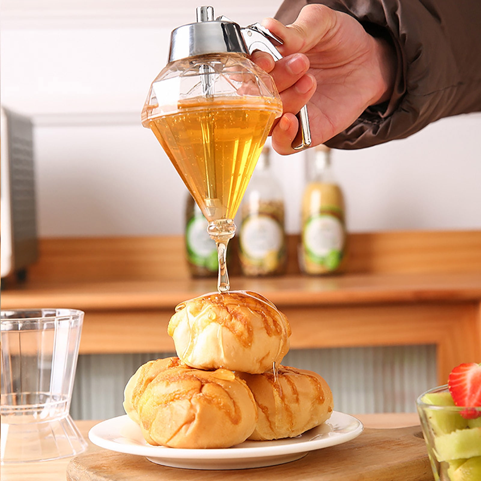 OIUR 2/3Pcs Maple Syrup Dispensers Honey Jars with Stand Handle Design Large Capacity BPA Free No Drip Honey Holders