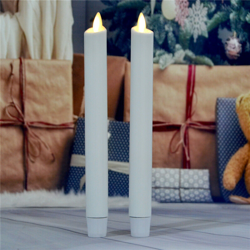 Set of 2 Flameless White Taper Candles Remote Moving Wick 8"