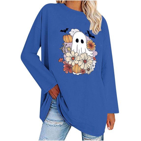 WXLWZYWL Halloween Sweatshirt for Women Oversized Crewneck Pullover Graphic Long Sleeve Top Cute Y2k Loose Fit