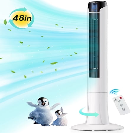 NEWCE 48” Tower Fan for Bedroom 70° Oscillating Quiet Bladeless Fan Cooling Fan with Remote 3 Speeds 3 Modes LED Display 15H Timer Standing Floor Fan for Room Indoor Office Home U