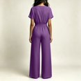 thumbnail image 4 of Sunnin Women Wide Leg Long Pants with Pockets V Neck Drawstring Waist Casual Loose Jumpsuit Pants for Women, 4 of 6