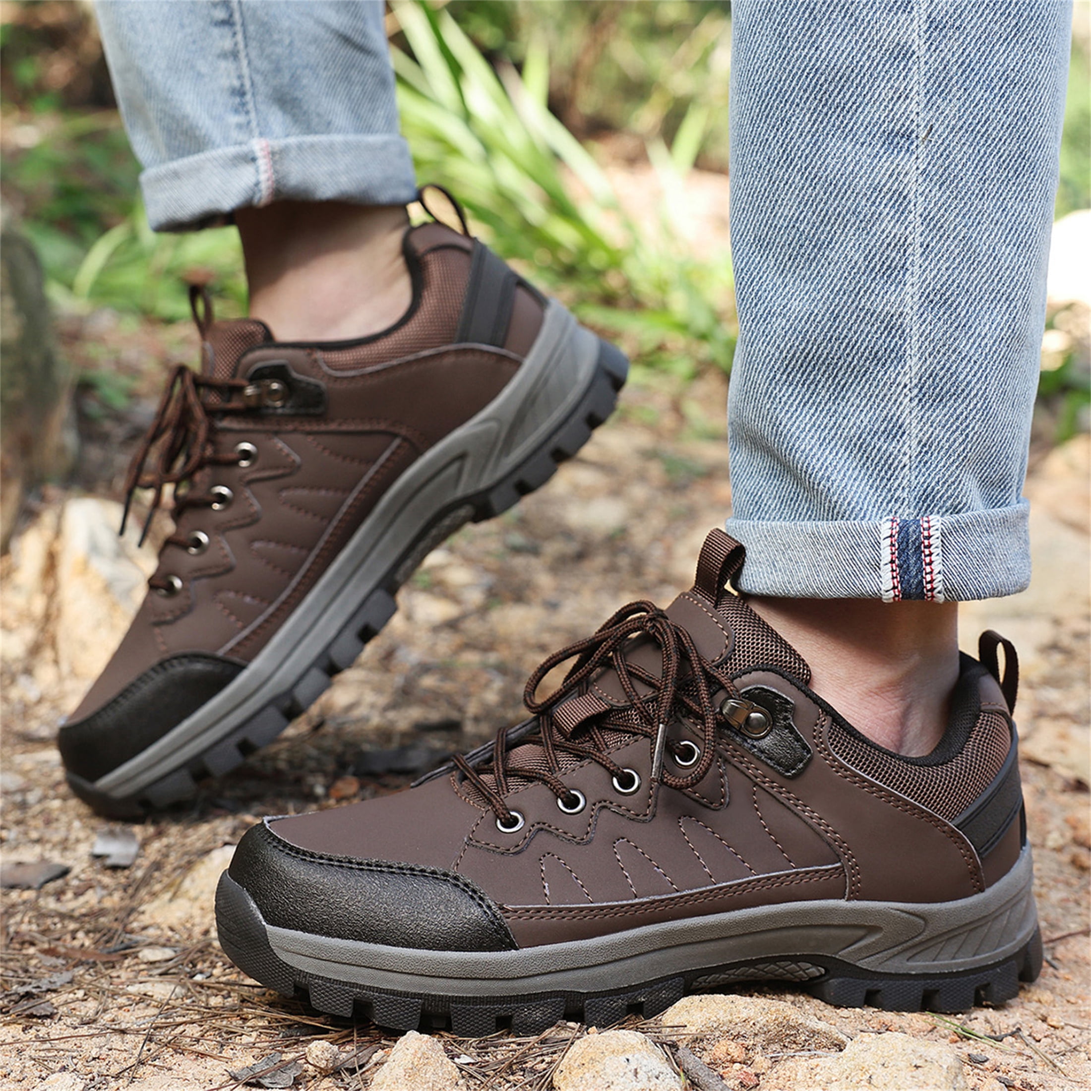 LASUDRAA Mens Waterproof Low-Top Hiking Shoes Comfortable Lightweight Anti-Slip Outdoor Walking Sneakers