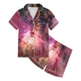 thumbnail image 3 of Pyjamas pour Enfants Filles Imprimé Galaxie Coloré Bouton Col à Revers Manches Courtes Ensemble de Pyjama Satin 2 Pcs Rose 10 Ans-11 Ans, 3 of 3