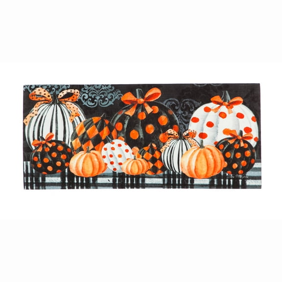 Evergreen,Sassafras Mat Set,Sassafras Switch Mat Size: 22"W x 10"H, Black Scroll Sassafras Mat Tray: 30"W x 18"H, Elegant Pattern Pumpkins