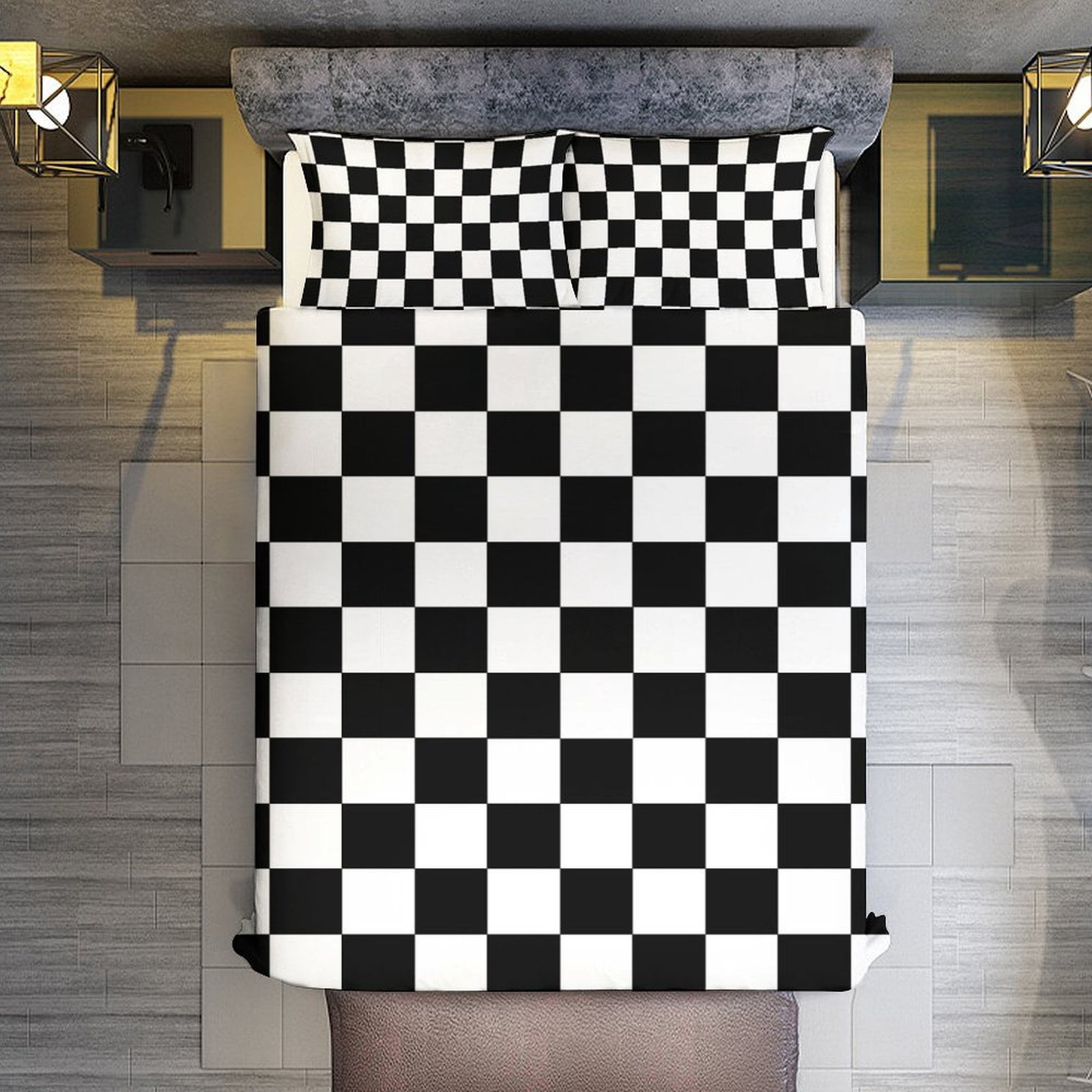 3 Pcs Soft Bedding Set, Includes 1 Duvet Cover with Zipper And 2 Pillow Shams,Chess Board Black Twin(86"x70")