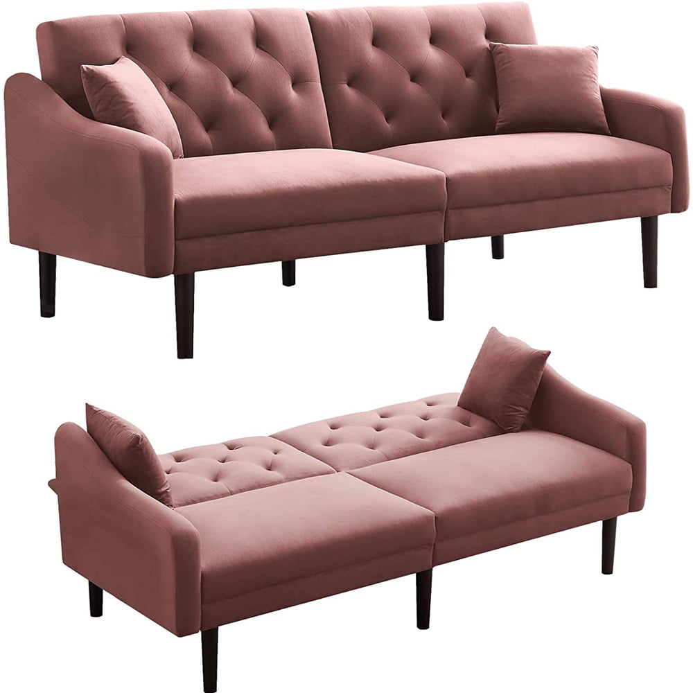 Pink Couches and Sofas, Mid Century Modern Sectional Fabric Sofa for Small  Spaces, Loveseat Sofas with Solid Wood Frame and 2 Pillows, Tufted Loveseat Sofa  Couch for Living Room/Office, 74.8