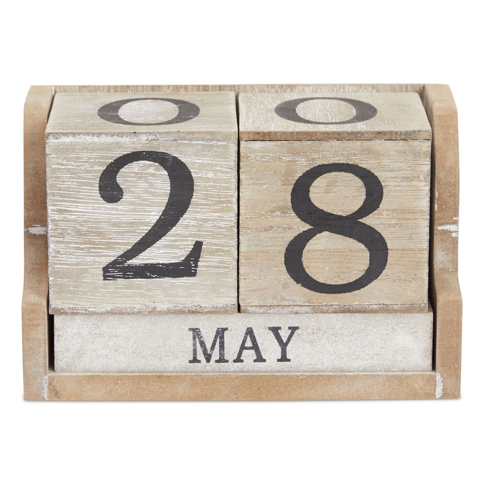 Wooden Blue/Black Perpetual Calendar Manual Wood Block Desk Office Decor 