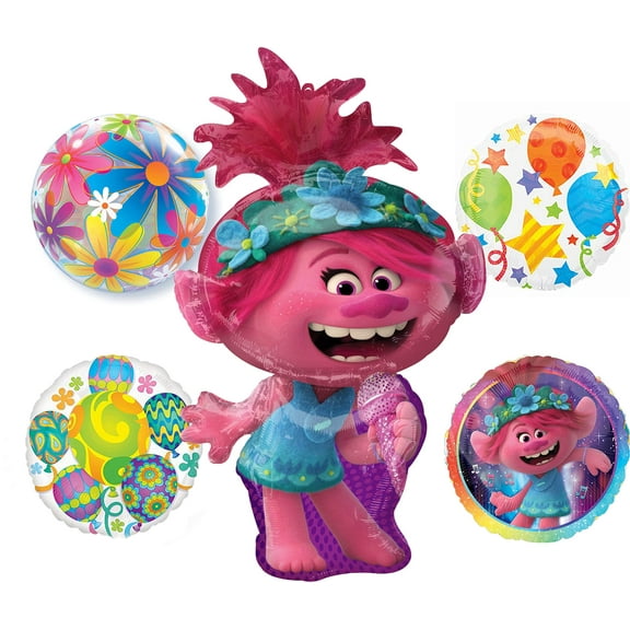 Trolls World Tour Party Supplies Jumbo Poppy Balloon Bouquet Decorations