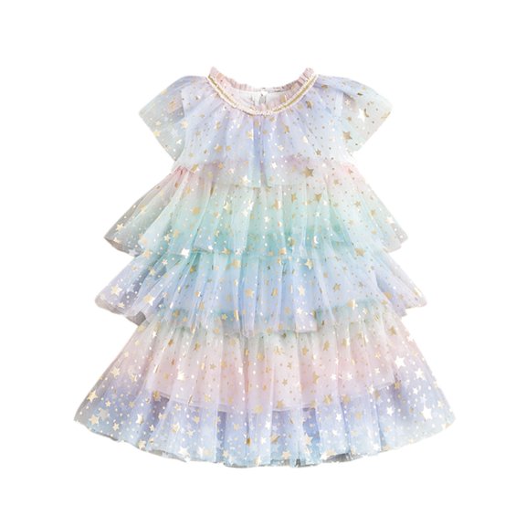 Mercatoo Rainbow Tulle Princess Girl Kids Toddler Sleeveless Tiered Party Star Dress Baby Girls 5t Girls Dresses Fancy