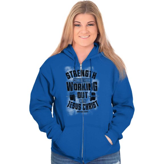Working Out With Christ Strength Zip Up Hoodie Men's Women's Brisco Brands S