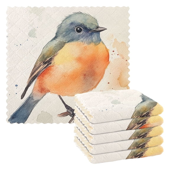 6 Pieces of Kitchen Towels 11x11Inch Kitchen Dish Cloths Kitchen Dish Towels Reuseable Cleaning Cloths Beautiful Watercolor Bird