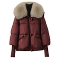 thumbnail image 2 of Itsame Women Puffer Jackets Winter Coats Pocket Solid Color Casual Zipper Lapel Collar Cotton for Women Waterproof Jacket Wine Size XL, 2 of 3