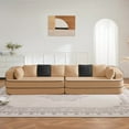 thumbnail image 2 of 135" 4-Seat Teddy Fabric No Assembly 32D High Density sponge Boneless Sofa Fluffy Comfy Couch,Oversize sofa,Contrast color design,Symmetrical aesthetics,for Living Room,Camel, 2 of 10