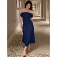 thumbnail image 3 of Navy Blue Off-Shoulder Slim Fit Midi Dress For Women Elegant Casual Evening Cocktail Dress, 3 of 5