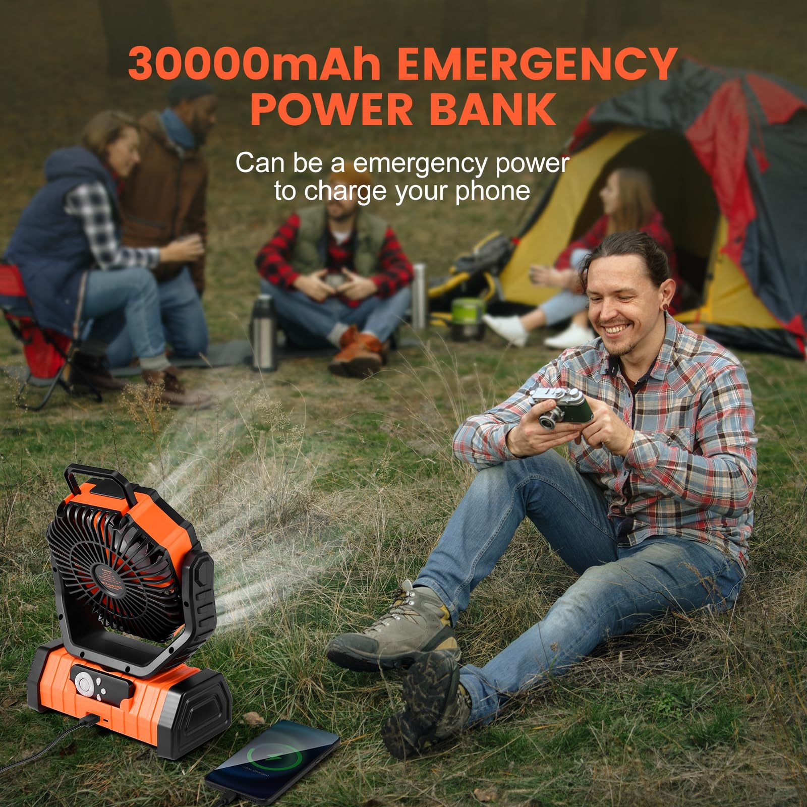 DREAMfair 20000mAh Camping Fan with LED Lantern, Rechargeable Battery Remote Hook, Portable Tent Fan with Timer, 4 Speeds for Outdoor