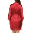 thumbnail image 4 of Ekouaer Sexy Robes for Women Short Lace Trim Satin Kimono Robes Keen Length Silk Robe with Pockets 3/4 Sleeve Wedding Loungewear, 4 of 5
