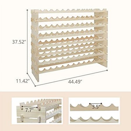 HomGarden 8 Tier Stackable Wine Display Rack Modular Free Standing Bottles Storage Stand Wooden Wine Holder Display Shelves Natural Wood Wobble-Free(8x12 Row 96 Bottles)