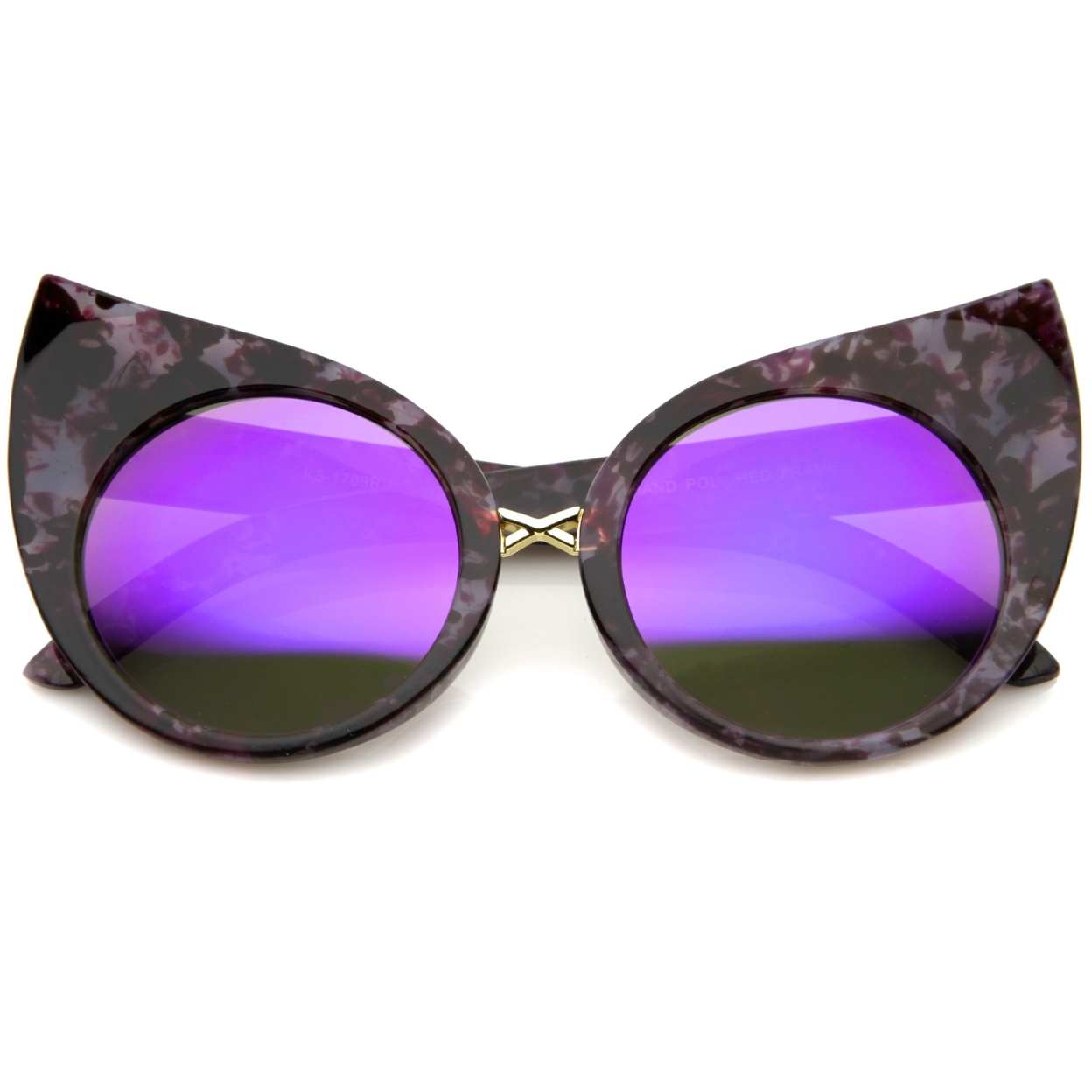 Womens Fashion Bold Marble Frame Mirrored Lens Round Cat Eye Sunglasses 51 mm - image 5 of 6
