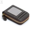 thumbnail image 2 of Gustave Women Men Leather Credit Card Holder RFID Blocking Spacious Zipper Card Wallet Small Purse with ID Window Pocket (Coffee), 2 of 10