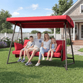 thumbnail image 5 of CHINNLUU Oversized 4 Person Porch Swing with Stand 800 LBS Capacity Adjustable Canopy Backrest Includes Cushions Pillows Patio 2 in 1 Swing Bed for Backyard Garden Poolside, Burgundy, 5 of 14