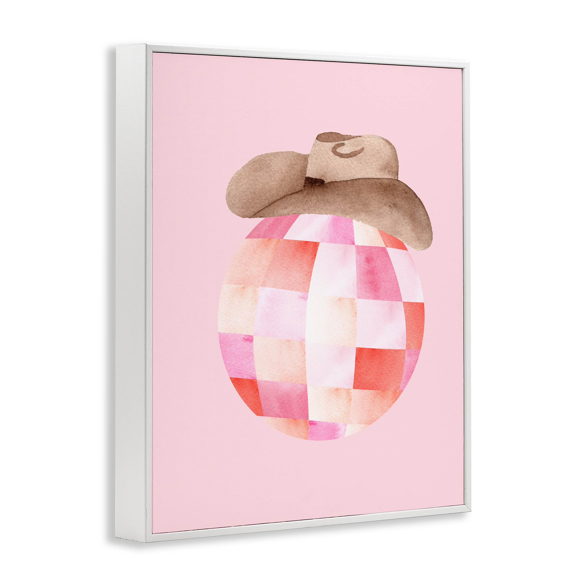 Rosy Disco Cowgirl Hat White Framed Giclee Art, design by Nina Jacobs