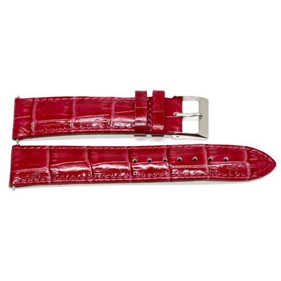 20mm Magenta Genuine Leather Croco Grain Stitched Watch Band Strap