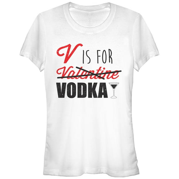 Junior's Lost Gods Valentine V is For Vodka  Graphic Tee White 2X Large