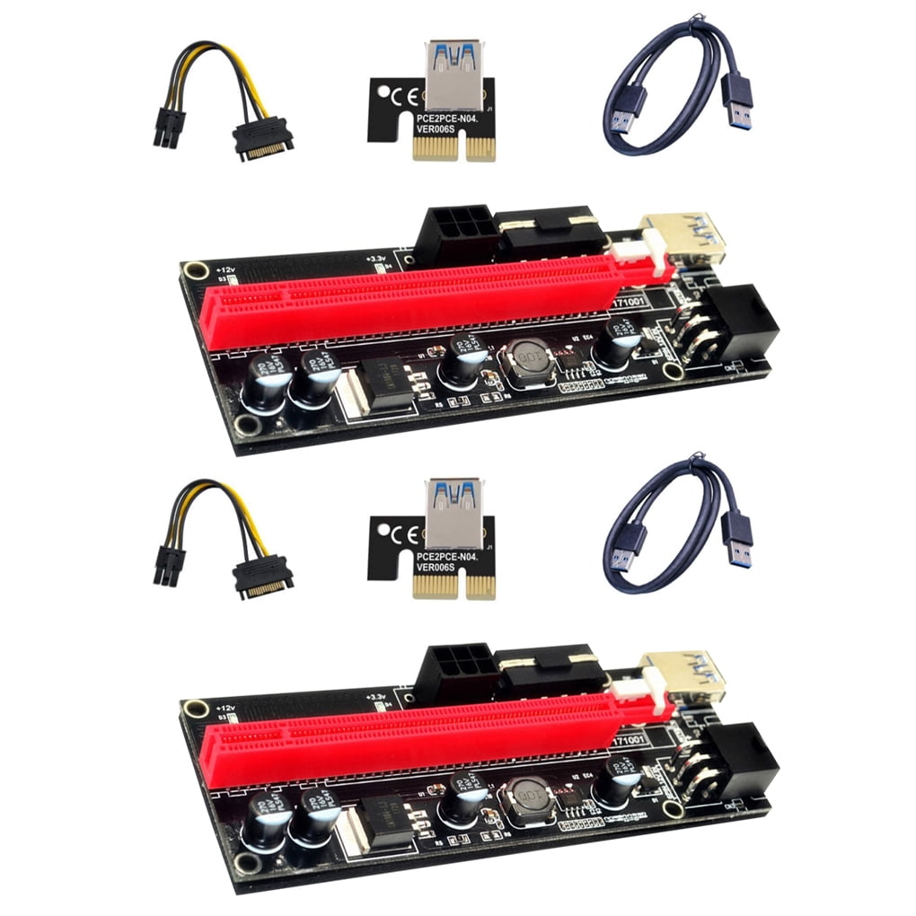 60cm USB 3.0 Cable PCIE Riser 1X to 16X Graphics Extension for GPU Mining Powered Riser Adapter Card 4 Solid Capacitors Two 6PIN and Molex 3 Power Options