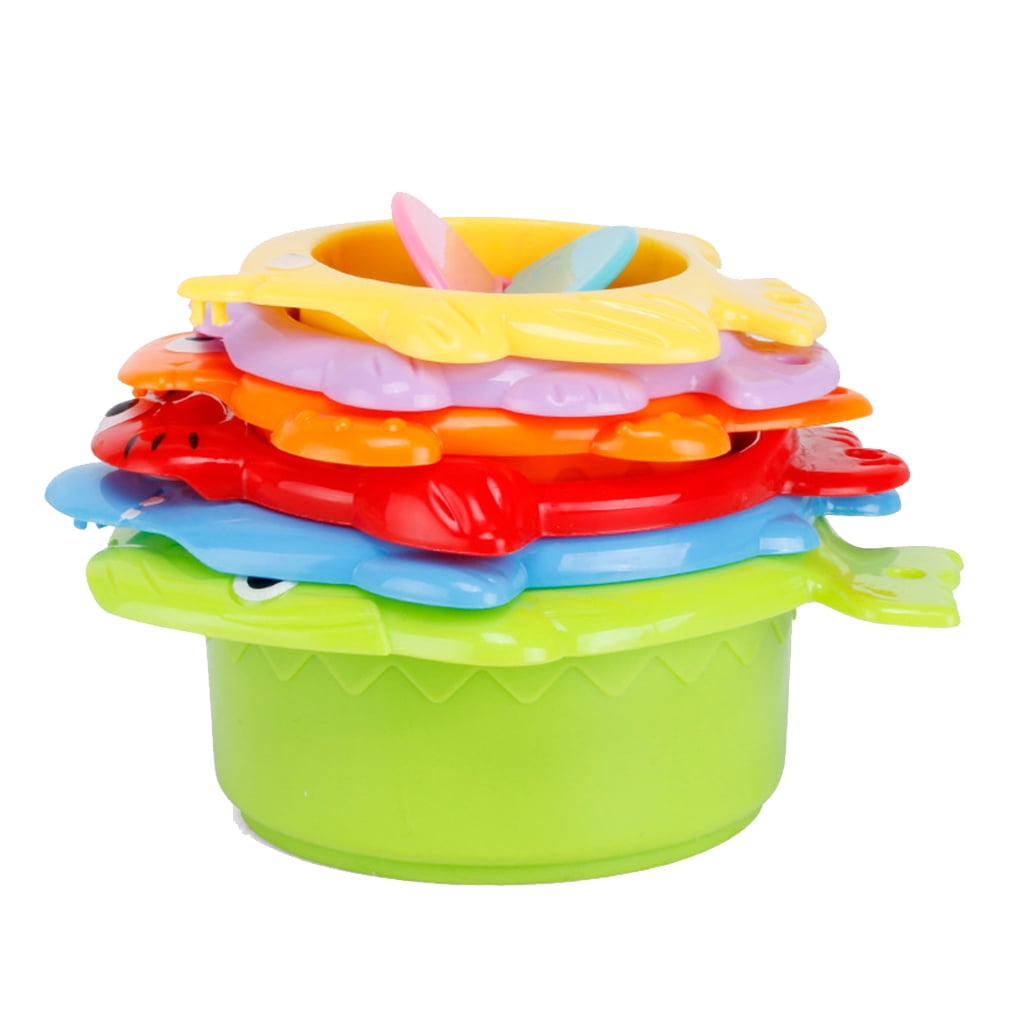 6pcs Children Stacking Bath Cups Colorful Toddler Sea Animals Shape Bathtub Shower Stacked Toys