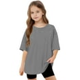 thumbnail image 6 of AUNVITO Girls Short Sleeve T shirt Kids Summer Oversized Solid Crew Neck Tops Casual Basic Tee 5-14Years, 6 of 8