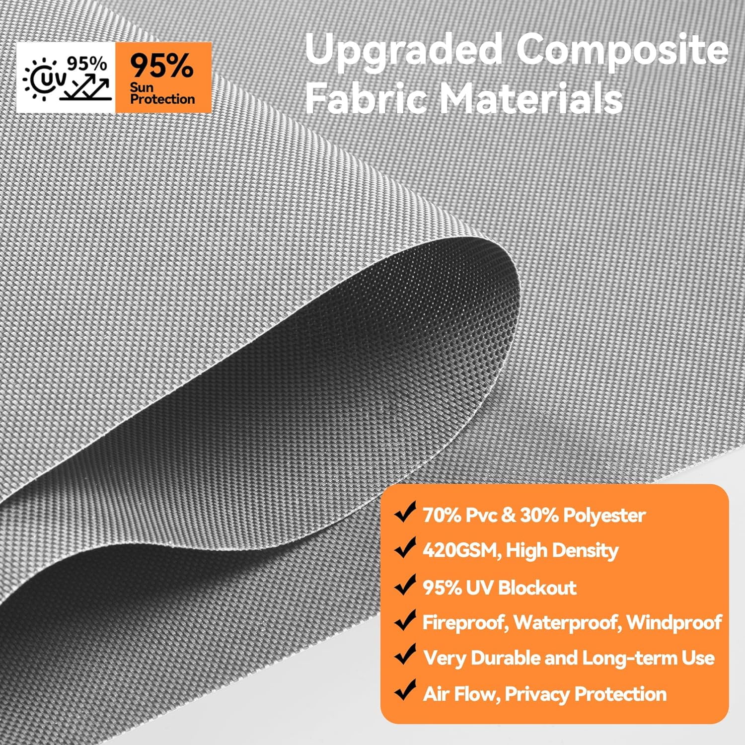 Superjoe Outdoor Roller Shades with 95% UV Blockout, 6'W x 8'H Exterior Cordless Patio Shades Roll Up Outdoor Blinds for Porch Gazebo, Blockout Waterproof Protect Privacy, Grey