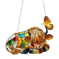 thumbnail image 2 of BingTong Highland Cow Suncatcher With Butterfly, Acrylic Stained Glass Style Window Hanging, Cute Farm Animal Ornament for Farmhouse Decor, Unique Thank You Gift D, 2 of 8