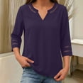 thumbnail image 4 of Craaazy Women Casual Tops Loose Fit Solid Color V Neck Lace Trim 3/4 Sleeve Blouses for Fall Gift, 4 of 9
