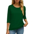 thumbnail image 4 of felwors 3/4 Length Sleeve Womens Tops Casual Loose Fit Crewneck T Shirts Cute Solid Three Quarter Length Tunic Tops Dark Green, XXL, 4 of 6