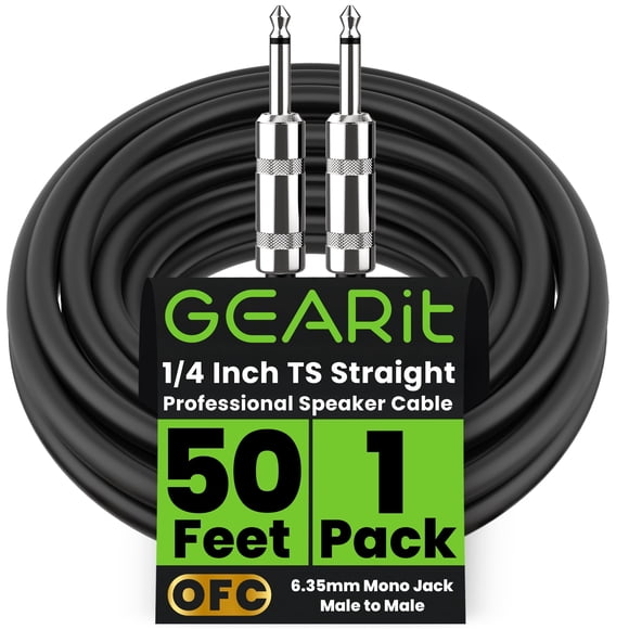 GEARit Câble de Haut-Parleur Professionnel (50 Pieds) 12AWG Cuivre Pur 1/4 Pouce à 1/4 Pouce TS Droit Mâle à Mâle pour Amplificateur, Armoire de Haut-Parleur, PA