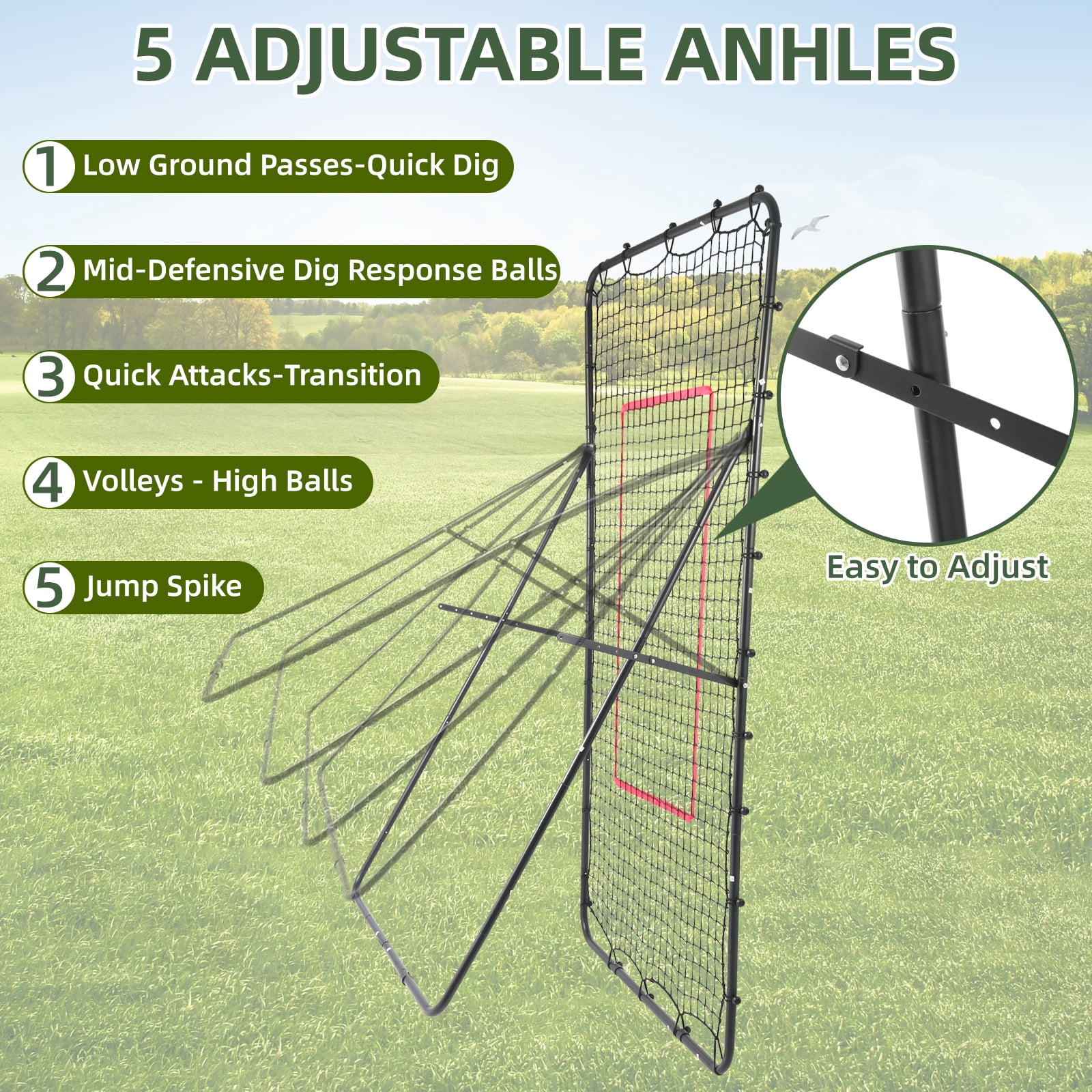 Volleyball Rebounder Net, 7x4ft Baseball Lacrosse Soccer Rebound Pitchback Net, Bounce Back Training Equipment with Angle Customization for Practicing Volleying, Bumping, Spiking