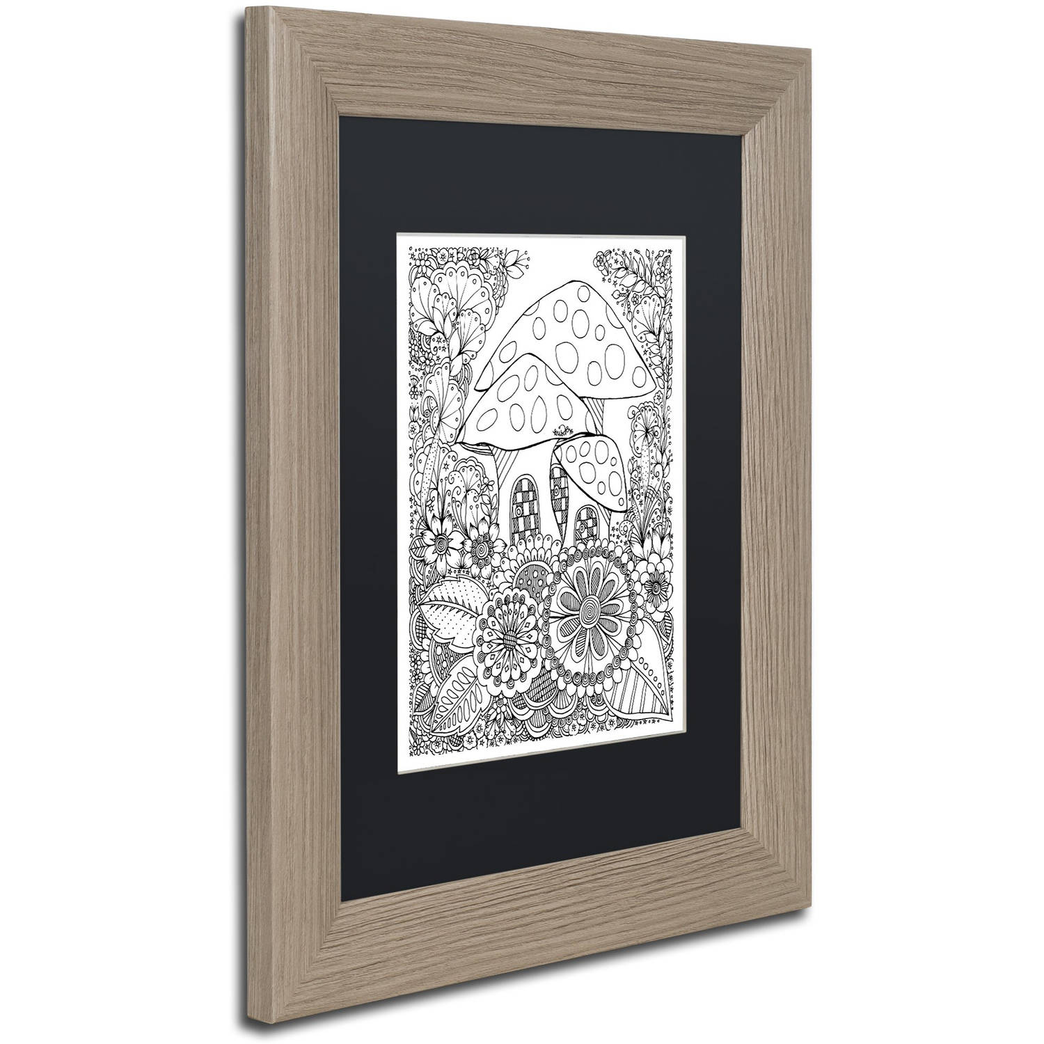 Trademark Fine Art "Mushroom House" Canvas Art by KCDoodleArt Black Matte, Birch Frame