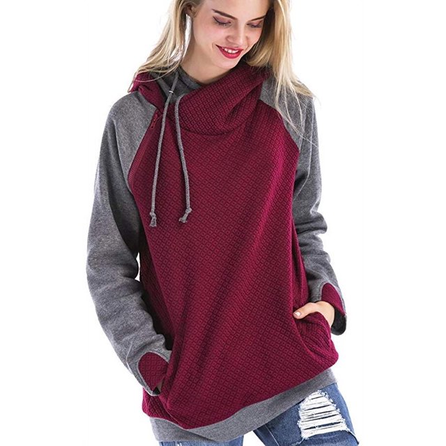 Women Hoodie Sweatshirt Long Sleeve Spliced Color Casual Pullover Tops with Pockets