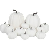 12 Pcs Assorted White Plastic Pumpkin Decorations - Fall Home Decor for Thanksgiving, Halloween, Wedding & Party, DIY Craft Artificial Fake Foam Pumpkins for Table Centerpiece