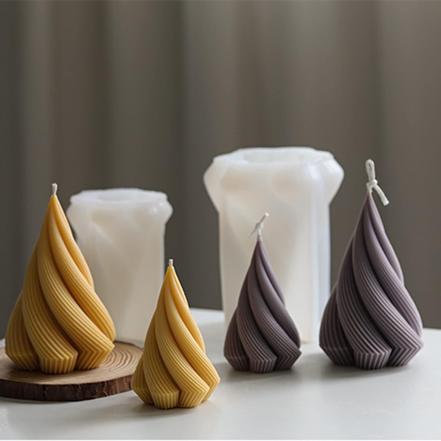 ABCISI 2-Pack Spiral Cone Shape Silicone Candle Molds, DIY 3D Geometric Candle Molds for Candle Making Resin Soap Casting Chocolate, Xmas Pillar Tree Shape Molds for Christmas Gifts, 4.9"+4"